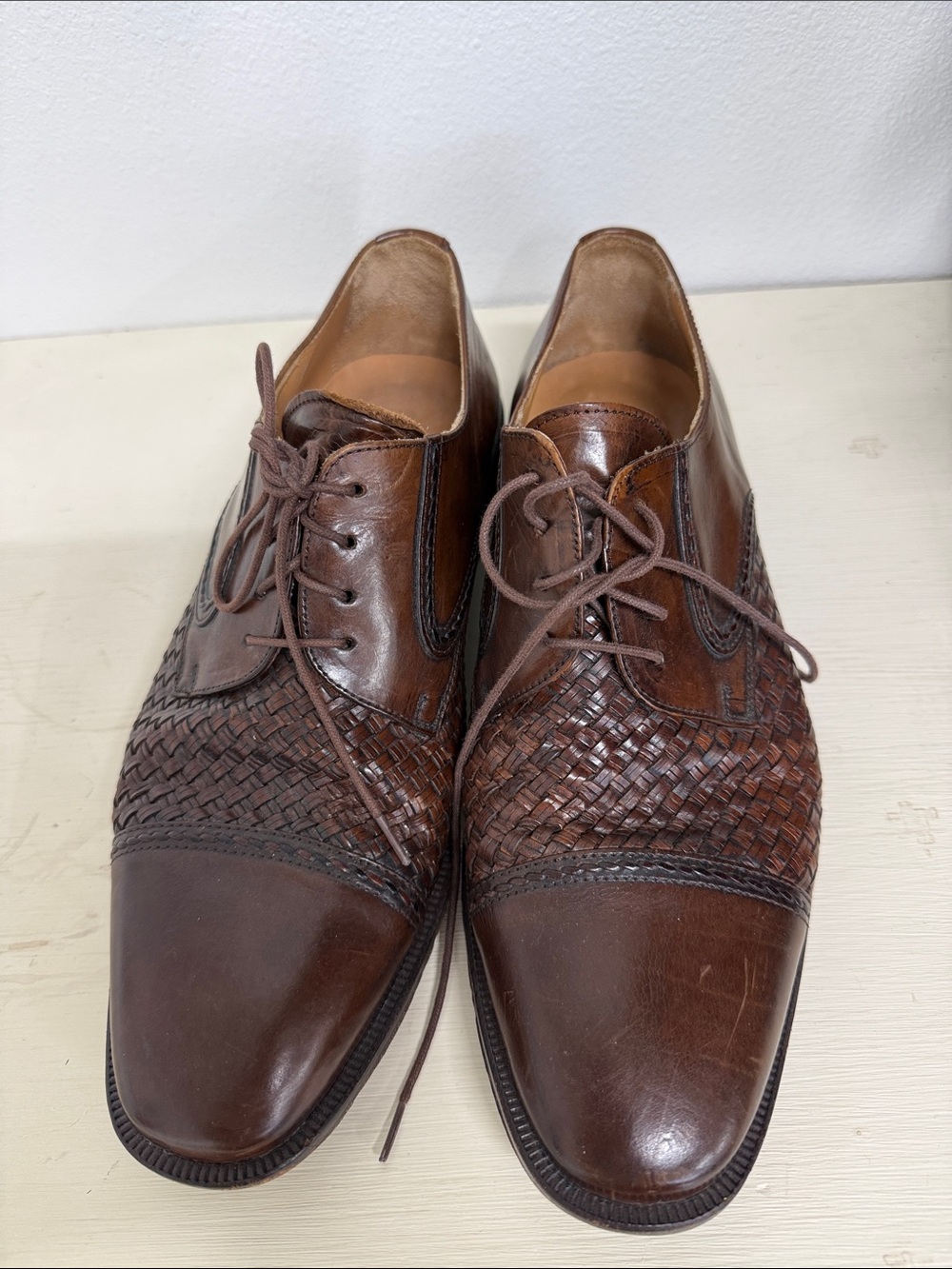 PRINCIPE Men's Brown Woven Leather Lace-Up Dress Shoes SZ 10